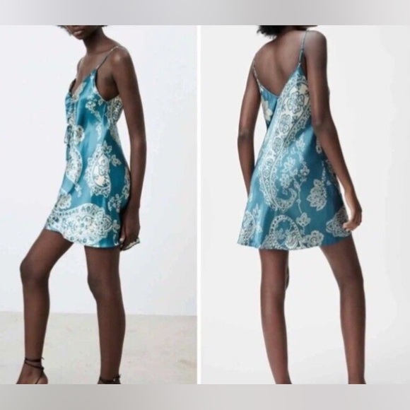 NWT Zara Patterned Mini Slip Dress - Picture 2 of 5